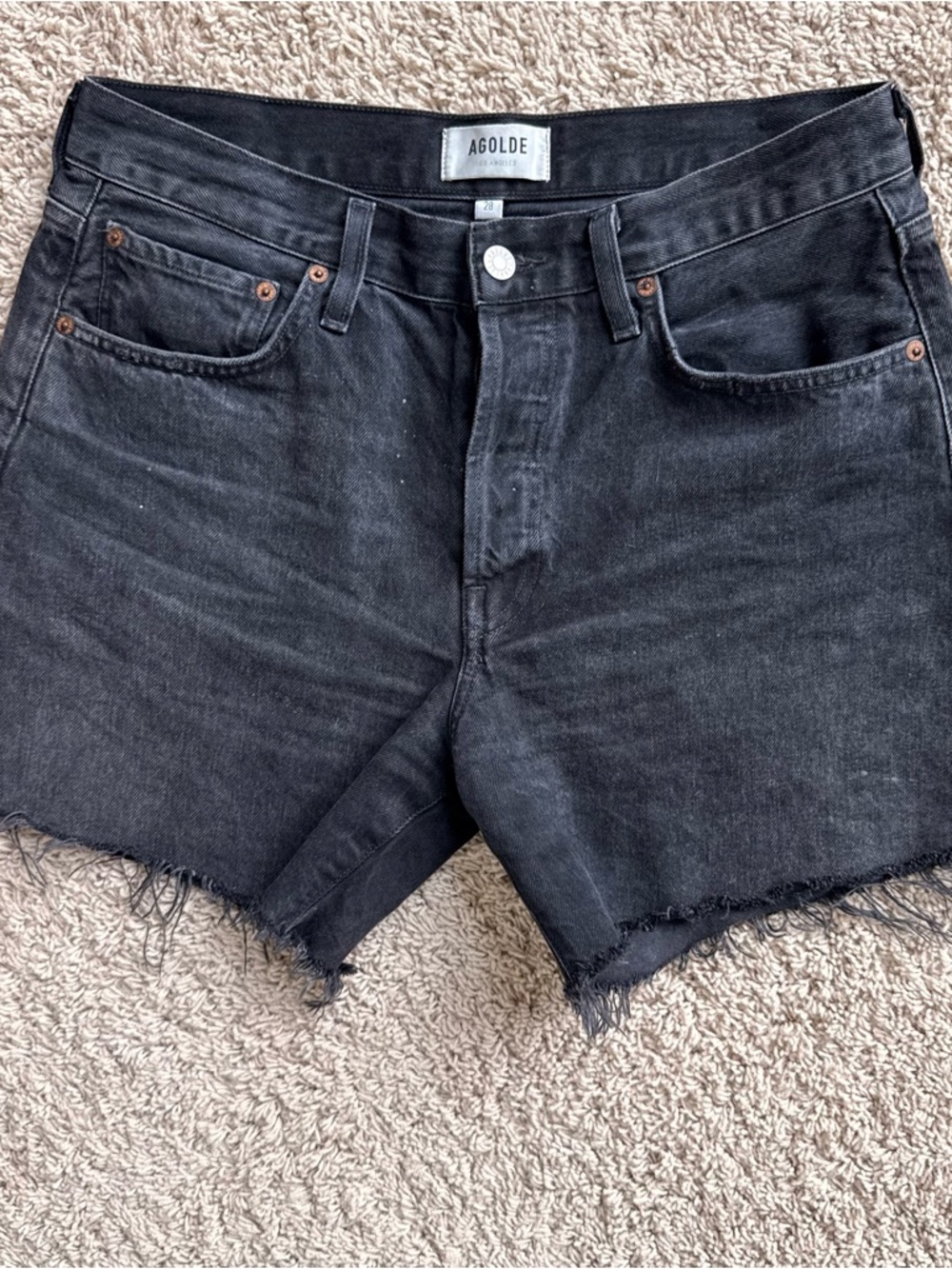 Agolde Black High-Rise Parker Shorts with Raw Hem